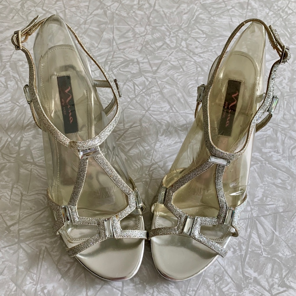 Nina Silver Glitter/Bling Strappy Heels (Prom!) 8